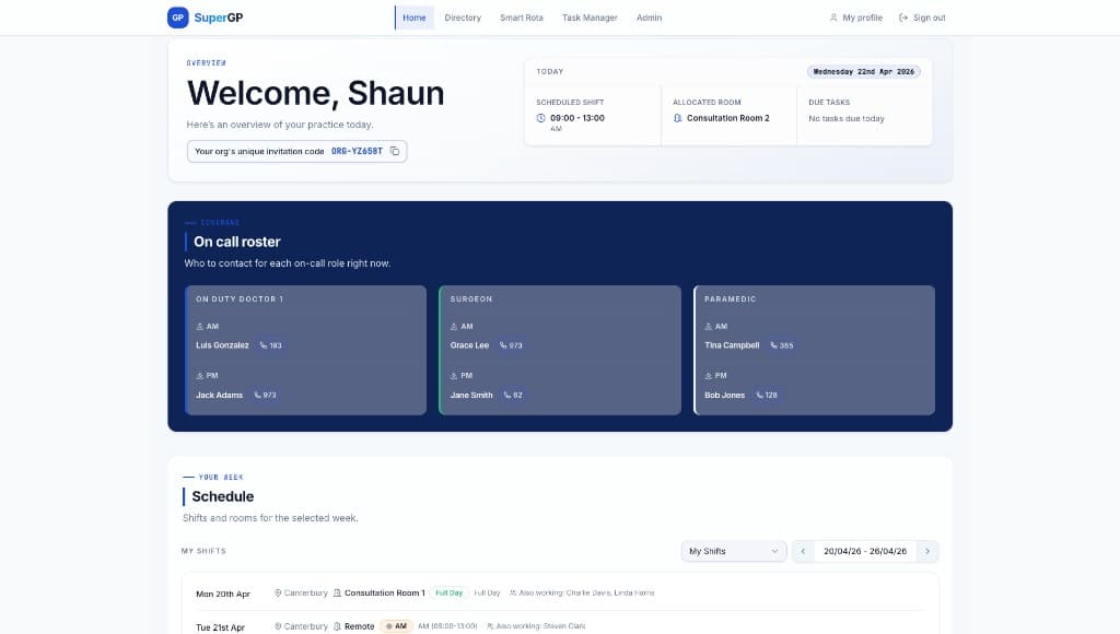 SuperGP dashboard